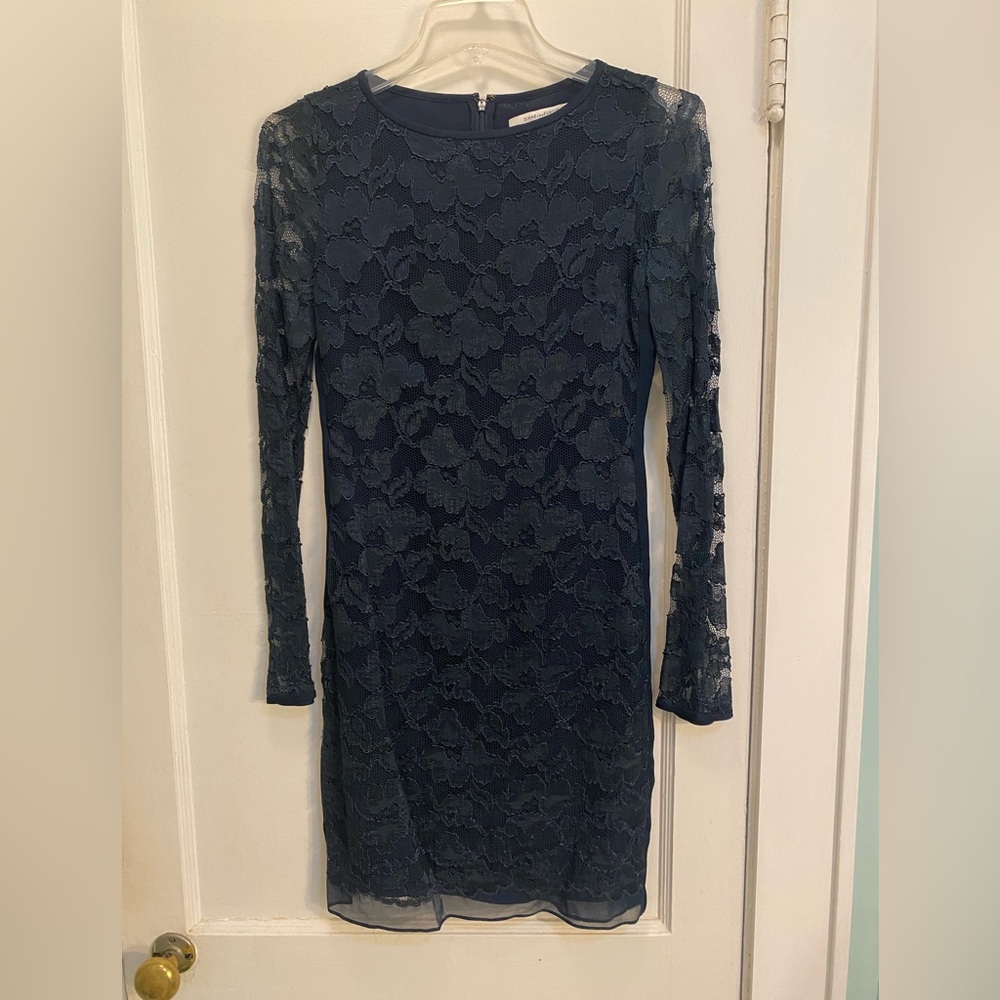 Diane Von Furstenberg New Zarita Teal Lace Long Sleeve Dress